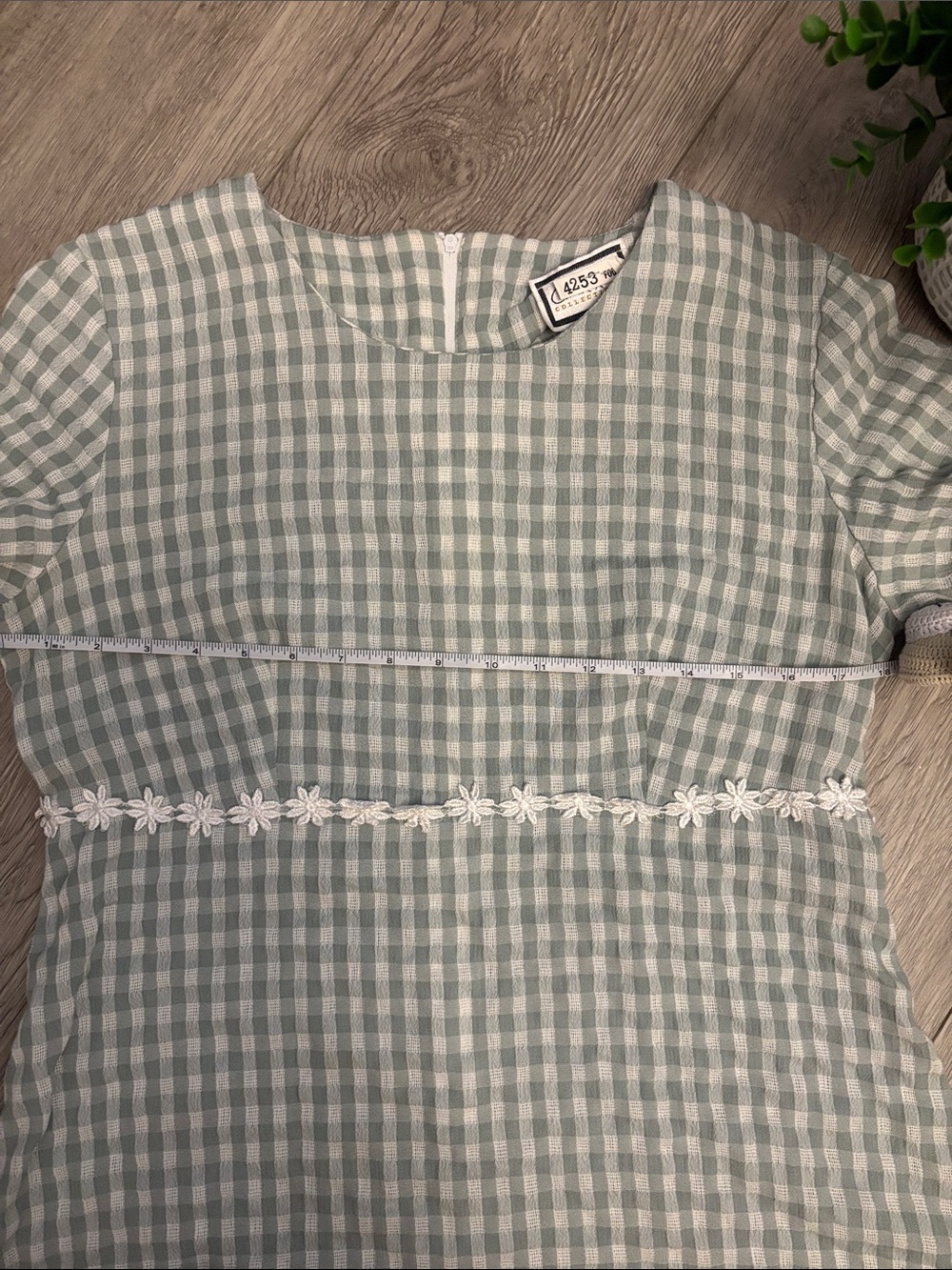 Vintage Green and White Gingham Mini Dress - Picture 4 of 10